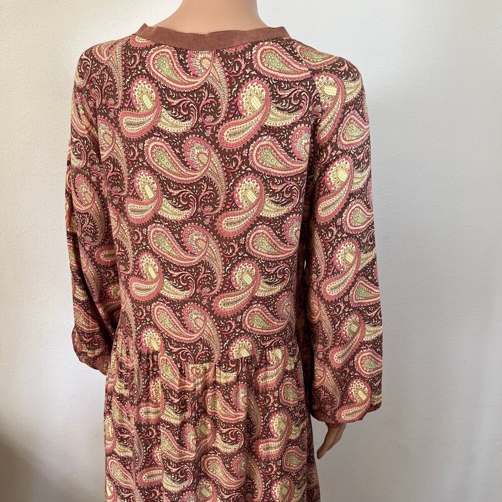 Vintage 70s / 80s‎ Paisley Dress Brown Red Midi // Size Medium - Picture 5 of 8
